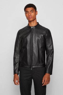 BOSS - Regular-fit leather jacket with 