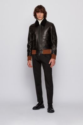BOSS - Relaxed-fit lambskin jacket with 