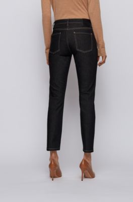 BOSS - Cropped slim-fit jeans in black 