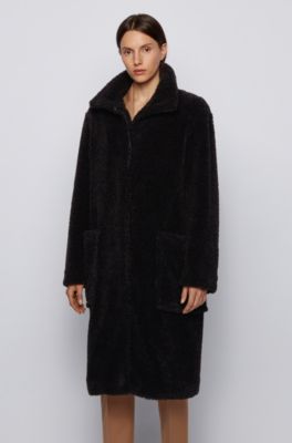 BOSS - Long relaxed-fit teddy coat with 