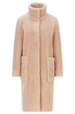 BOSS - Long relaxed-fit teddy coat with 