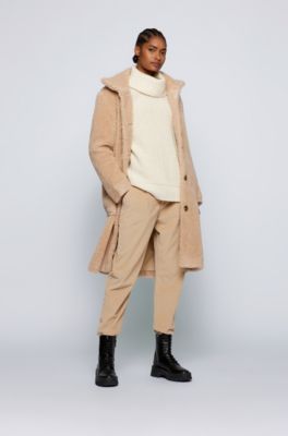 BOSS - Long relaxed-fit teddy coat with 