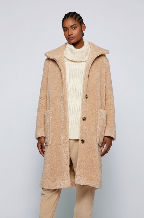Relaxed-fit teddy coat in faux fur, Light Beige