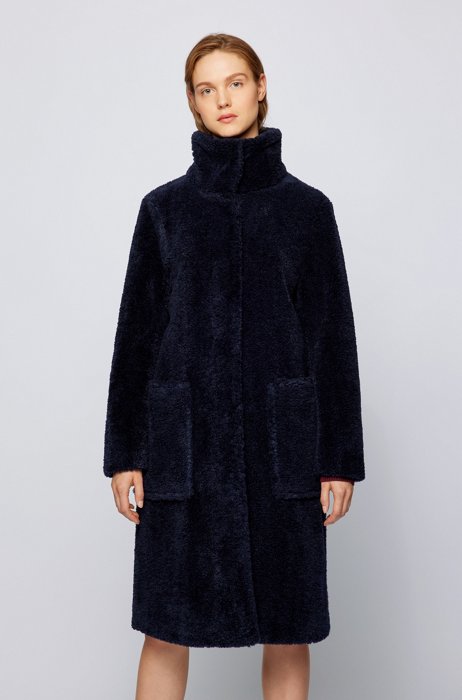 Relaxed-fit teddy coat in faux fur, Dark Blue