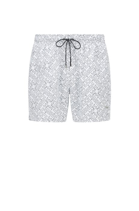 Mountain-print swim shorts in SEAQUAL™ fabric, White