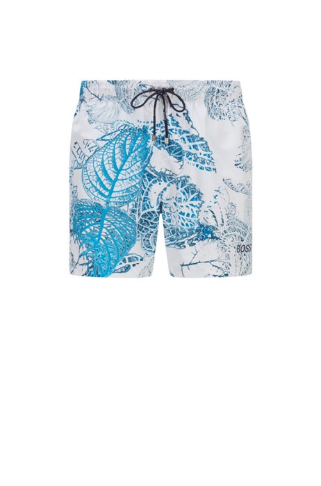 Mountain-print swim shorts in SEAQUAL™ fabric, White