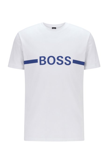 Camiseta slim fit de algodón con logo y protección ultravioleta UPF 50+, Blanco