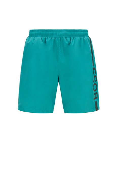 Logo-print swim shorts in recycled fabric, Turquoise