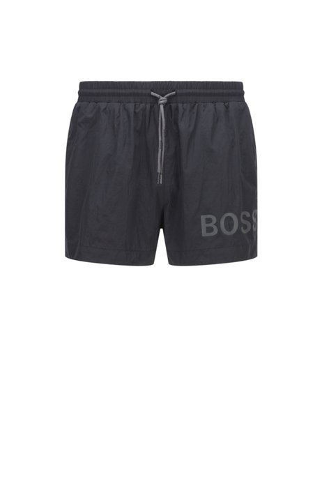 Short-length logo swim shorts in quick-dry fabric, Black