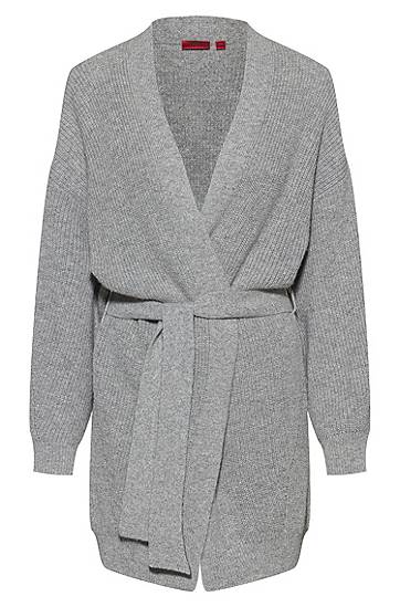 Cardigan Oversize Fit en alpaga mélangé, avec ceinture