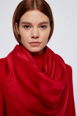 BOSS - Square scarf in modal and wool 