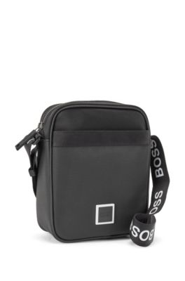 Logo-strap reporter bag in mixed materials