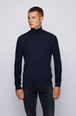 Slim-fit roll-neck sweater with mixed knits