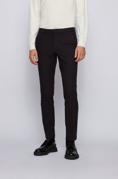 Slim-fit trousers in travel-friendly stretch twill, Black