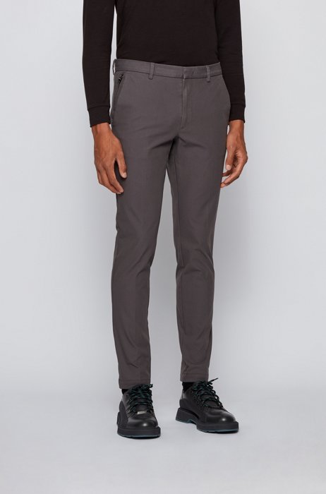 Slim-fit trousers in travel-friendly stretch twill, Grey