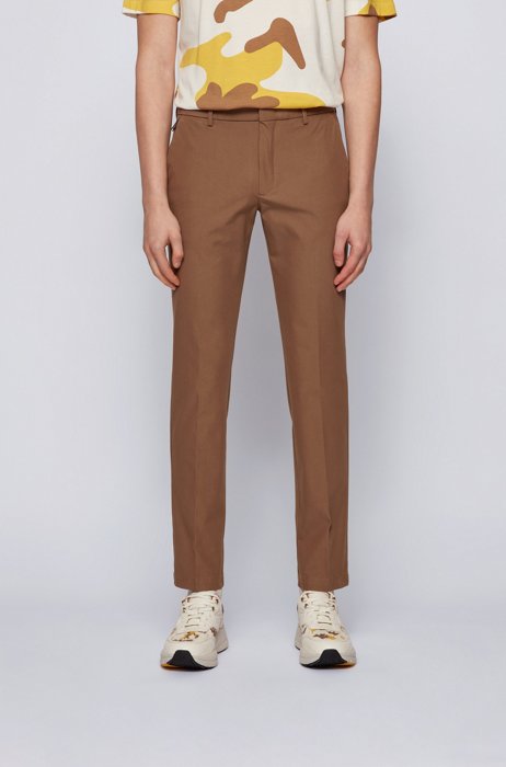 Slim-fit trousers in travel-friendly stretch twill, Khaki