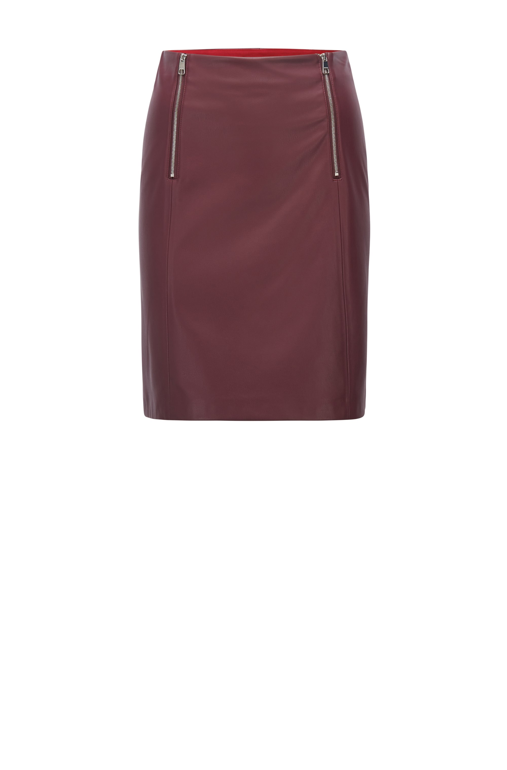 A-line skirt in faux leather with zip detailing, Dark Red