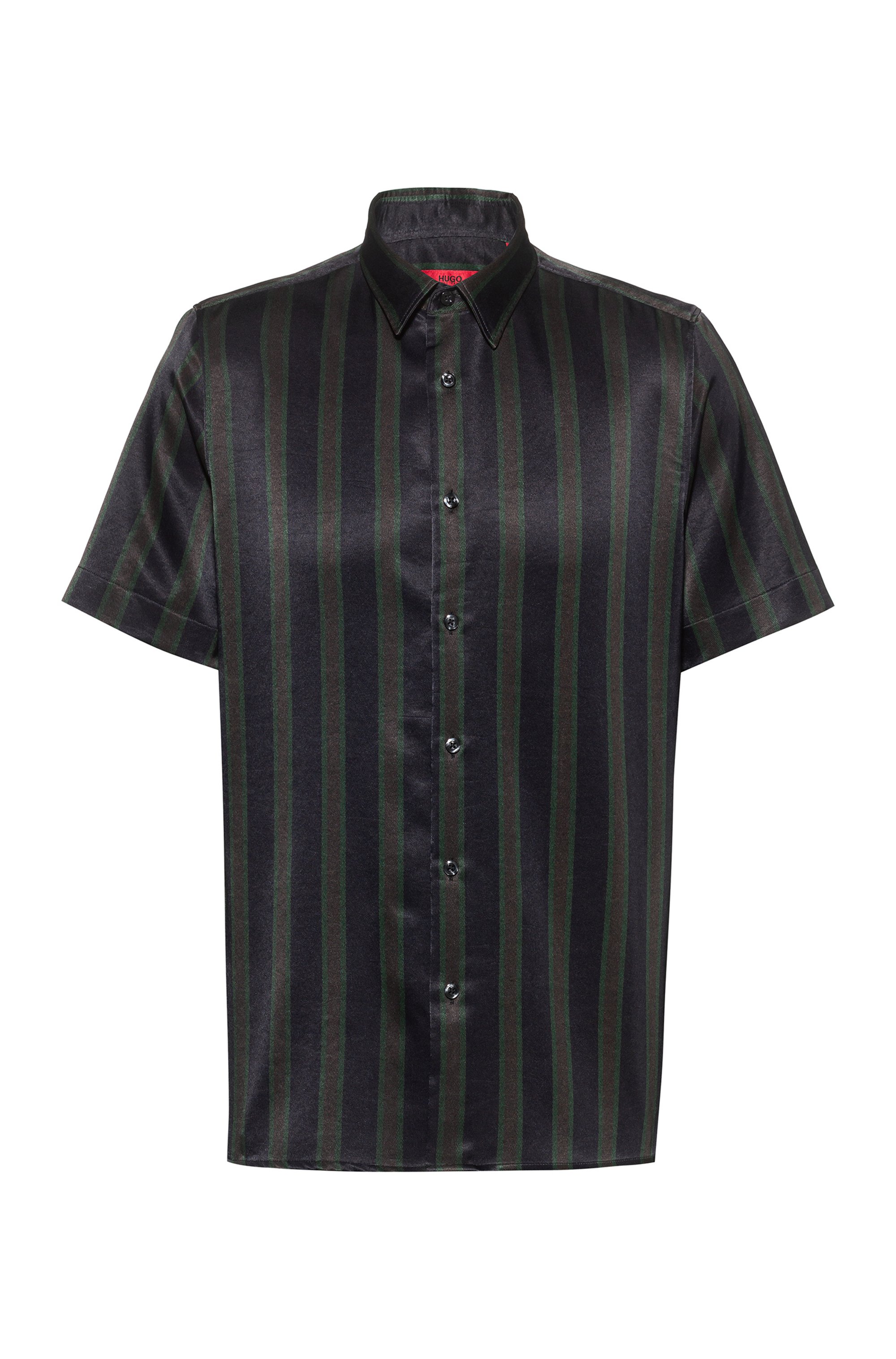 Stripe-print relaxed-fit shirt in stretch twill, Dark Green