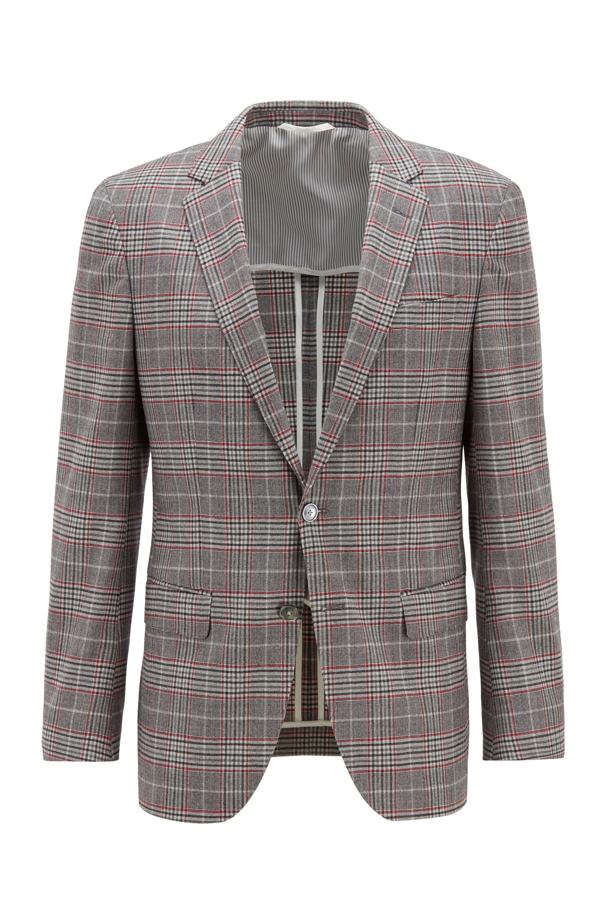 Slim-fit jacket in checked stretch wool, Silver