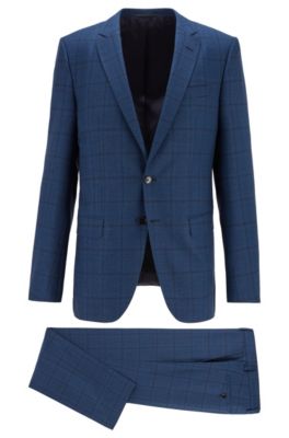 Slim-fit suit in checked virgin wool, Dark Blue