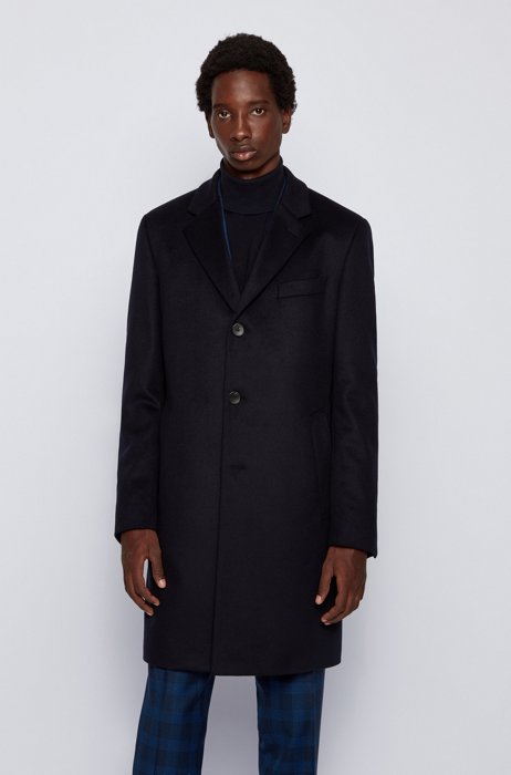 Slim-fit coat in virgin wool with cashmere, Dark Blue