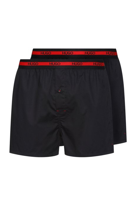 Set van twee katoenen boxershorts met logotailleband, Zwart