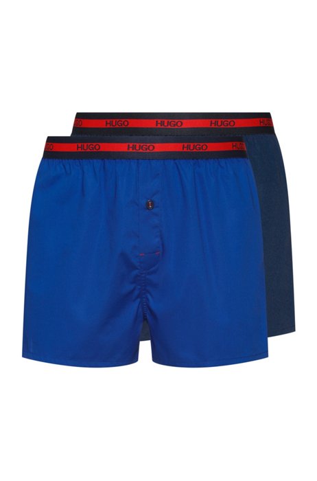 Two-pack of cotton boxer shorts with logo waistband, Dark Blue/Light Blue