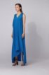 Long-length sleeveless dress in silk with waterfall front, Blue