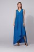 Long-length sleeveless dress in silk with waterfall front, Blue