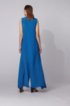 Long-length sleeveless dress in silk with waterfall front, Blue