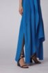 Long-length sleeveless dress in silk with waterfall front, Blue