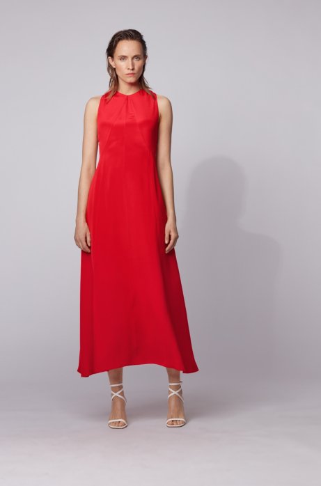 Long-length silk dress with strappy open back, Red