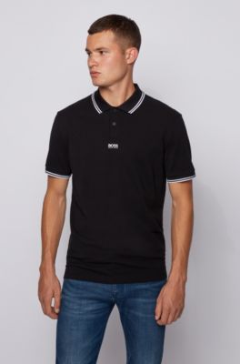 polo shirt with rubberised centred logo