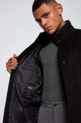 mens black funnel neck coat