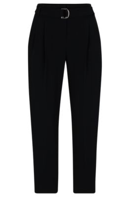 Belted regular-fit trousers in Japanese crepe, Black
