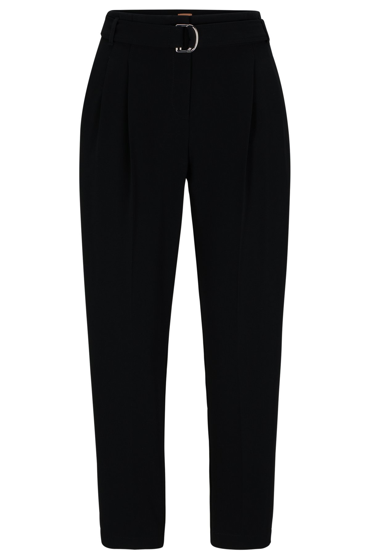 Belted regular-fit trousers in Japanese crepe, Black