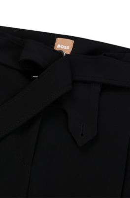 Belted regular-fit trousers in Japanese crepe, Black