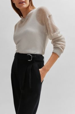 Belted regular-fit trousers in Japanese crepe, Black