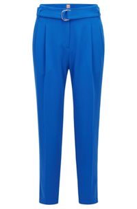 Regular-Fit Hose aus japanischem Krepp mit Gürtel, Blau