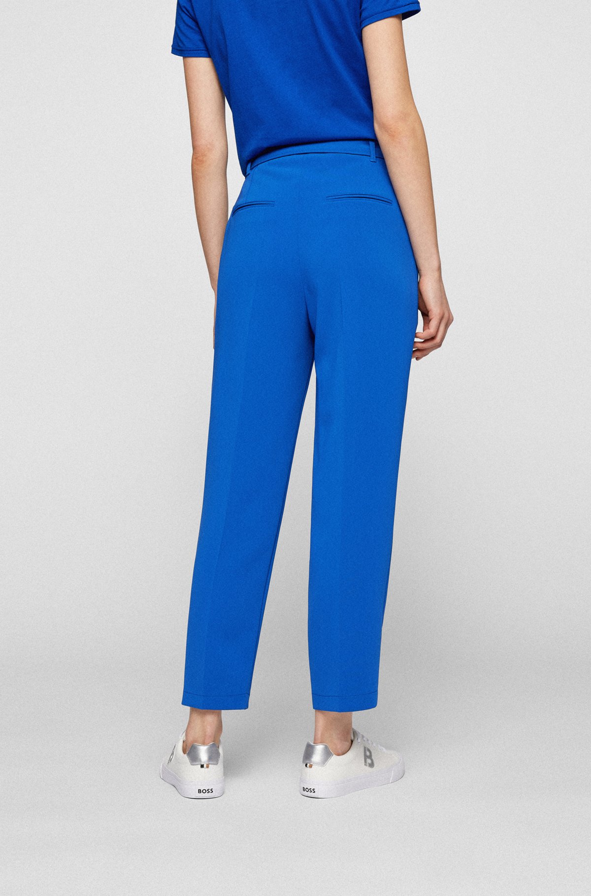 Belted regular-fit trousers in Japanese crepe, Blue