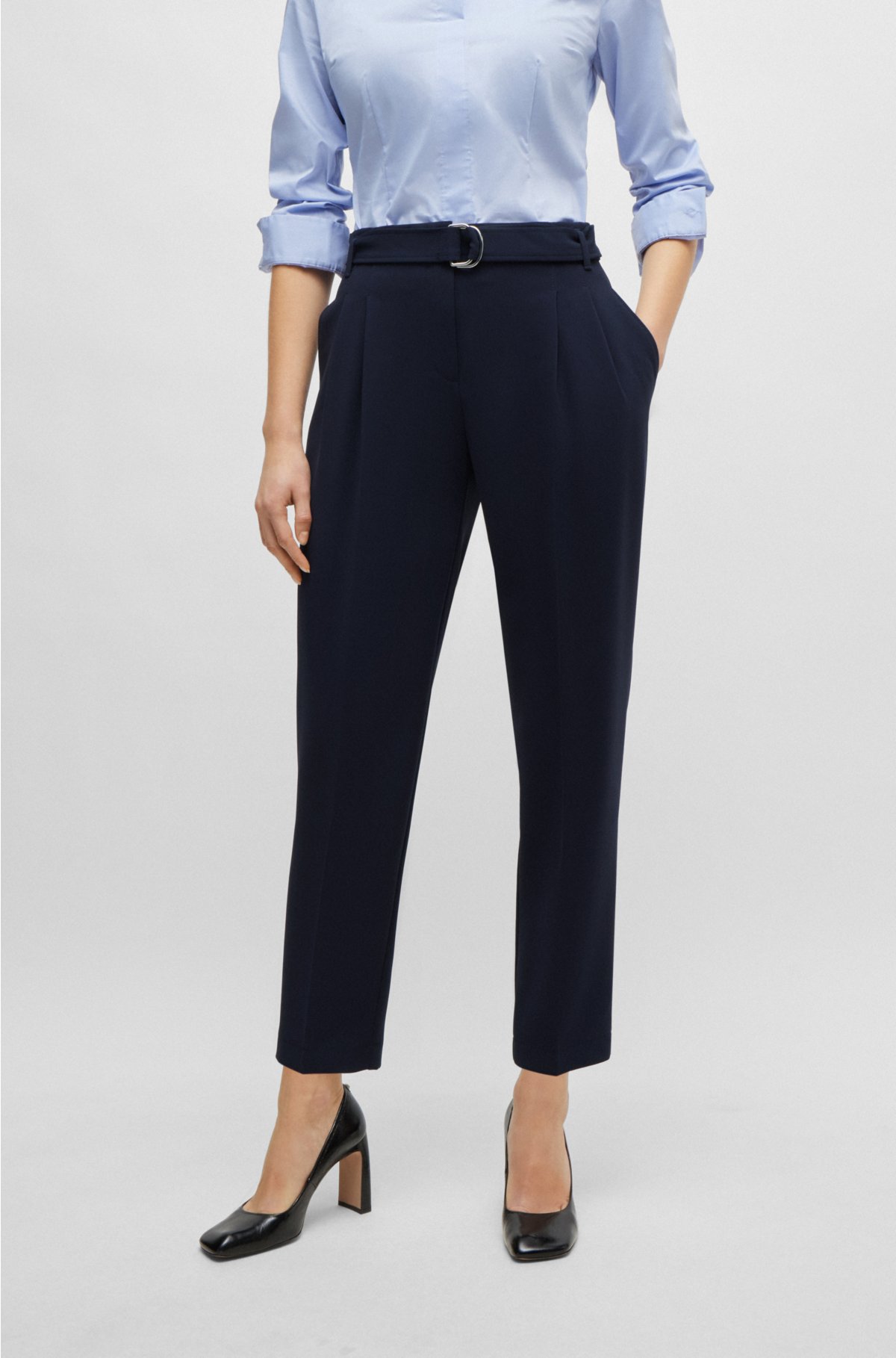 BOSS - Belted regular-fit trousers in Japanese crepe