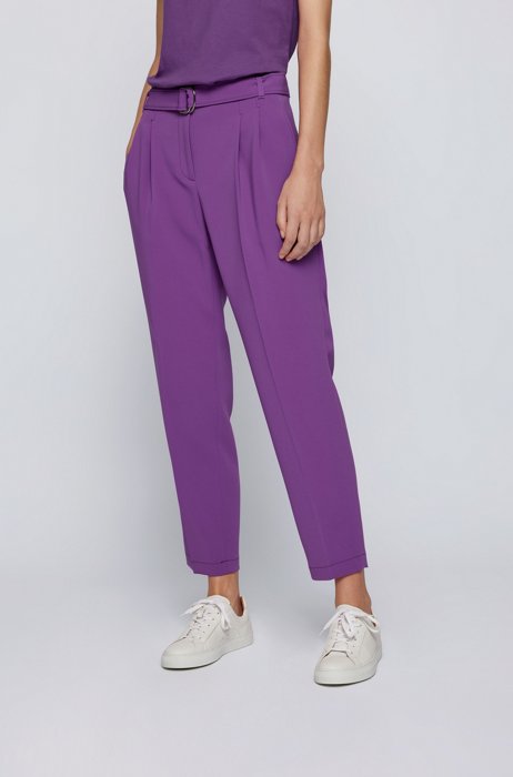 Regular-fit crepe trousers with paper-bag waist, Purple