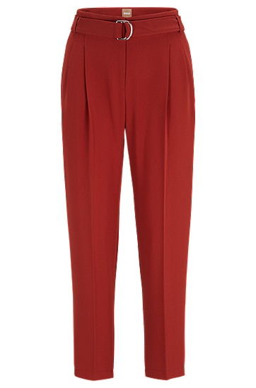 BOSS 博斯纸袋腰带装饰常规版型绉纱长裤,  613_Medium Red