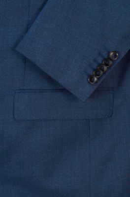 Three-piece slim-fit suit in virgin wool, Dark Blue