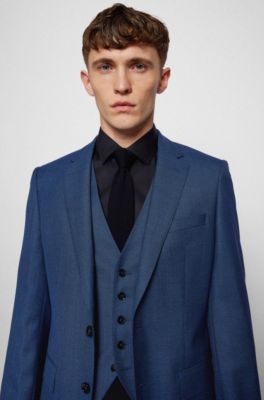 Three-piece slim-fit suit in virgin wool, Dark Blue