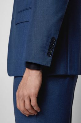 Three-piece slim-fit suit in virgin wool, Dark Blue