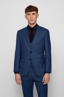 Three-piece slim-fit suit in virgin wool, Dark Blue