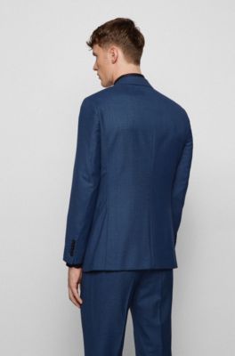 Three-piece slim-fit suit in virgin wool, Dark Blue