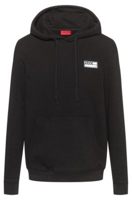 HUGO - Cotton-blend fleece hoodie with 