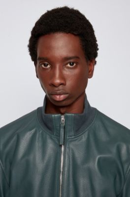 hugo boss green leather jacket